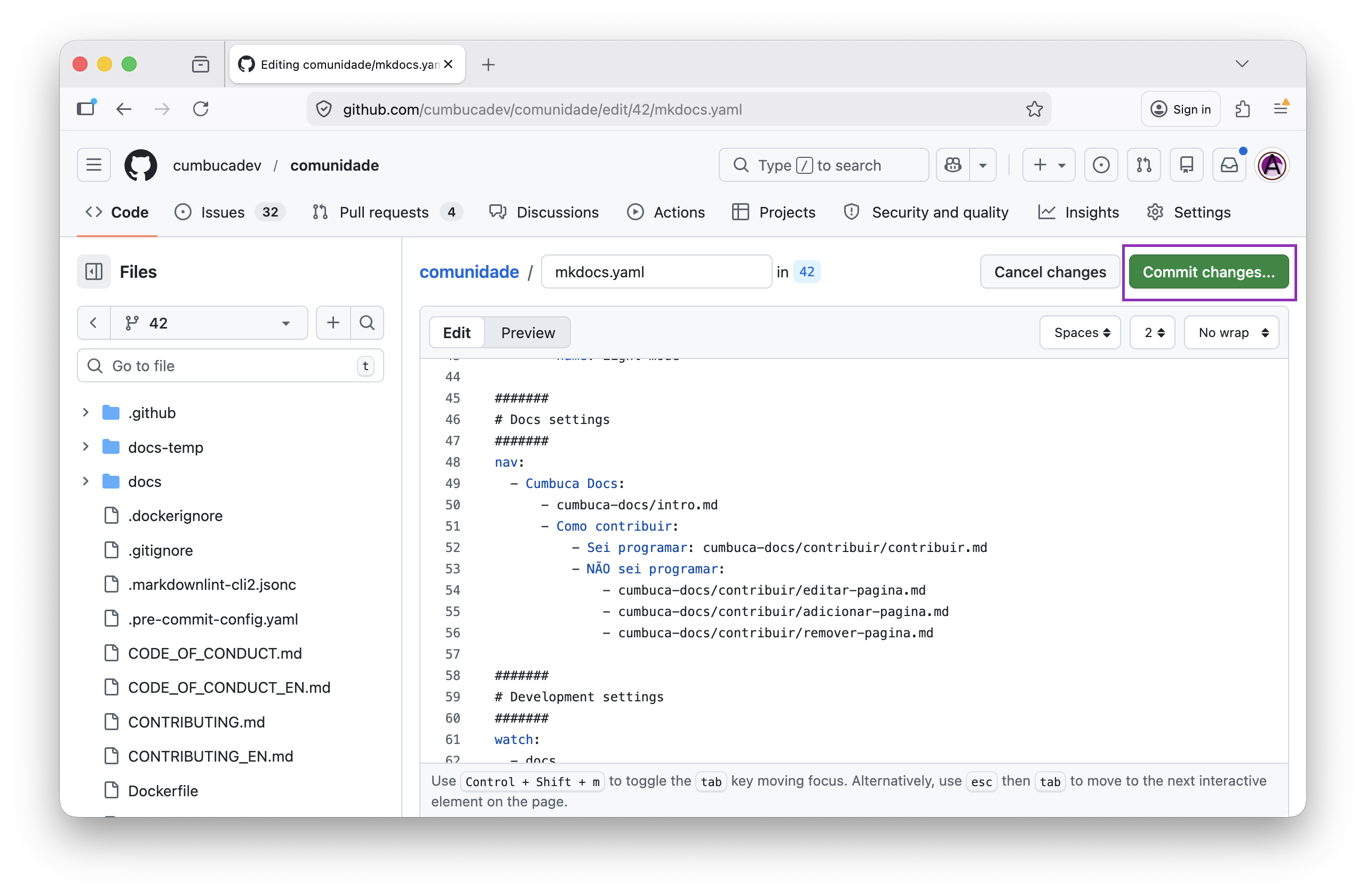 commit changes mkdocs