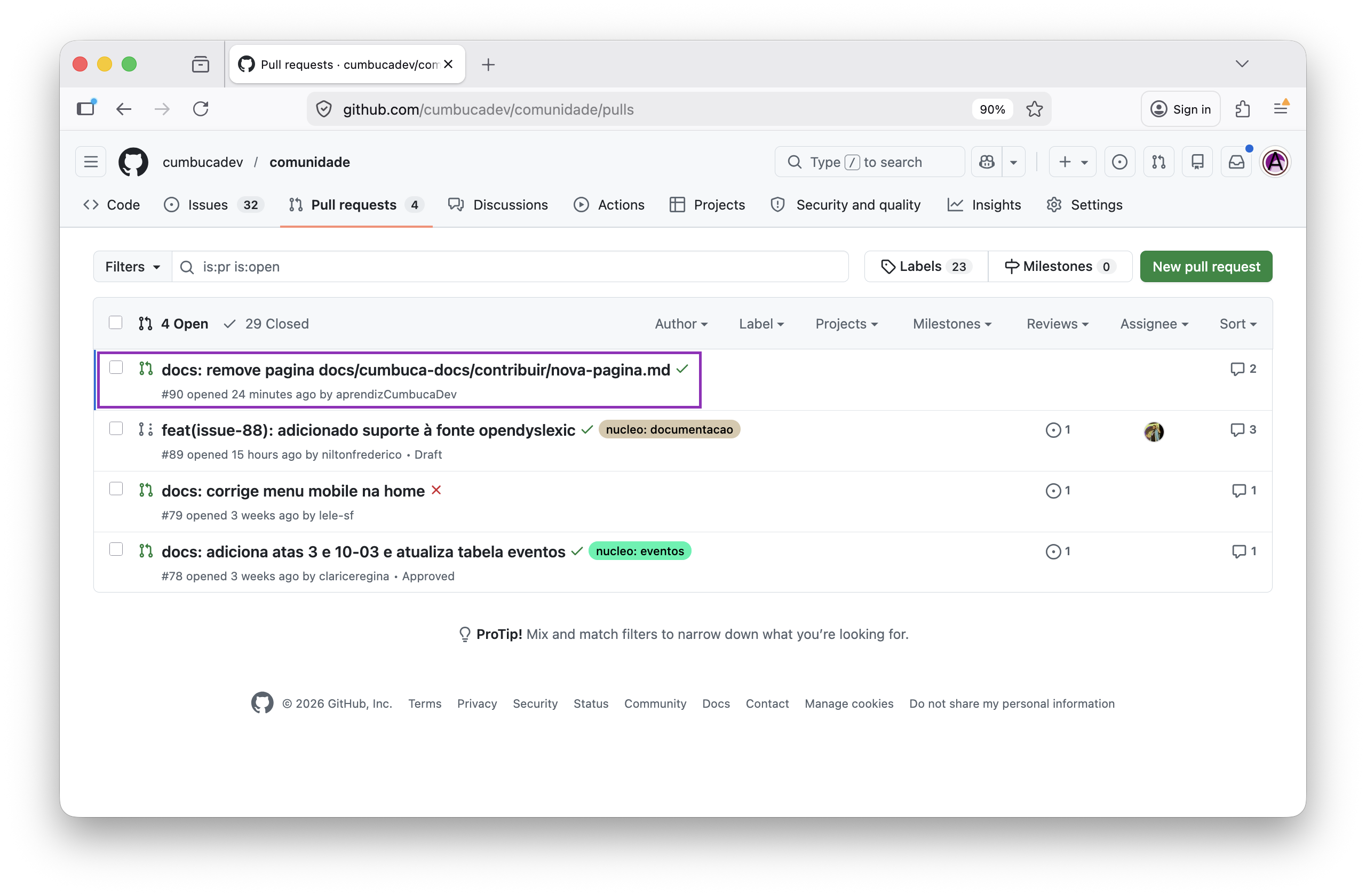 lista de pull requests